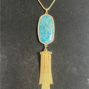 Kendra Scott Rayne Aqua Apatite Gold Long Necklace.